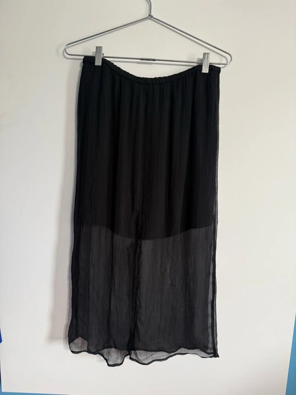 J.Crew Black 100% Cupro Sheer Overlay Midi Skirt Elastic Waist Size Small